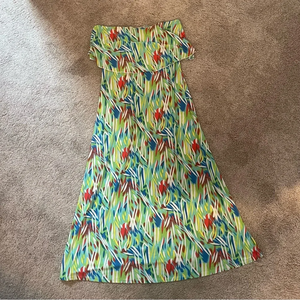 Nordstrom American Twist Tropical Strapless Ruffle Popover Maxi Dress Large - Picture 4 of 8